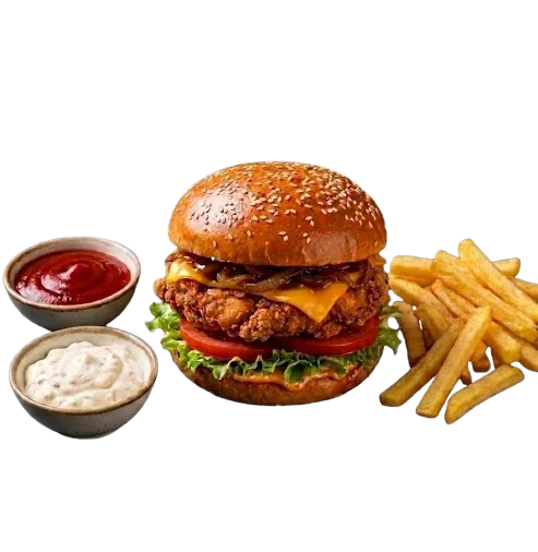 Chicken Burger with French Fries