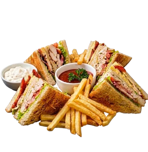 Chicken Club Sandwich with French Fries