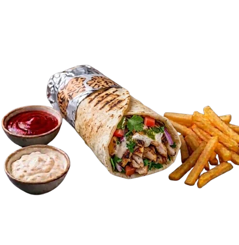 Chicken Shawarma Wrap with French Fries