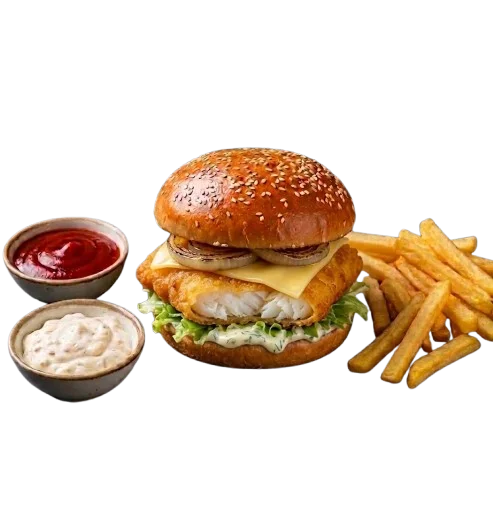 Fish Burger with French Fries