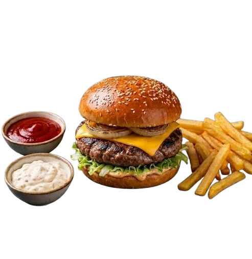 Meat Burger with French Fries