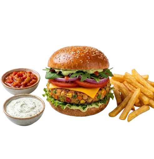 Vegetable Burger with French Fries